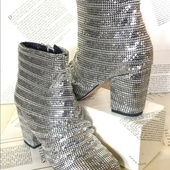 Free People Bling Metallic Boot silver Chainmail - Picture 2 of 6
